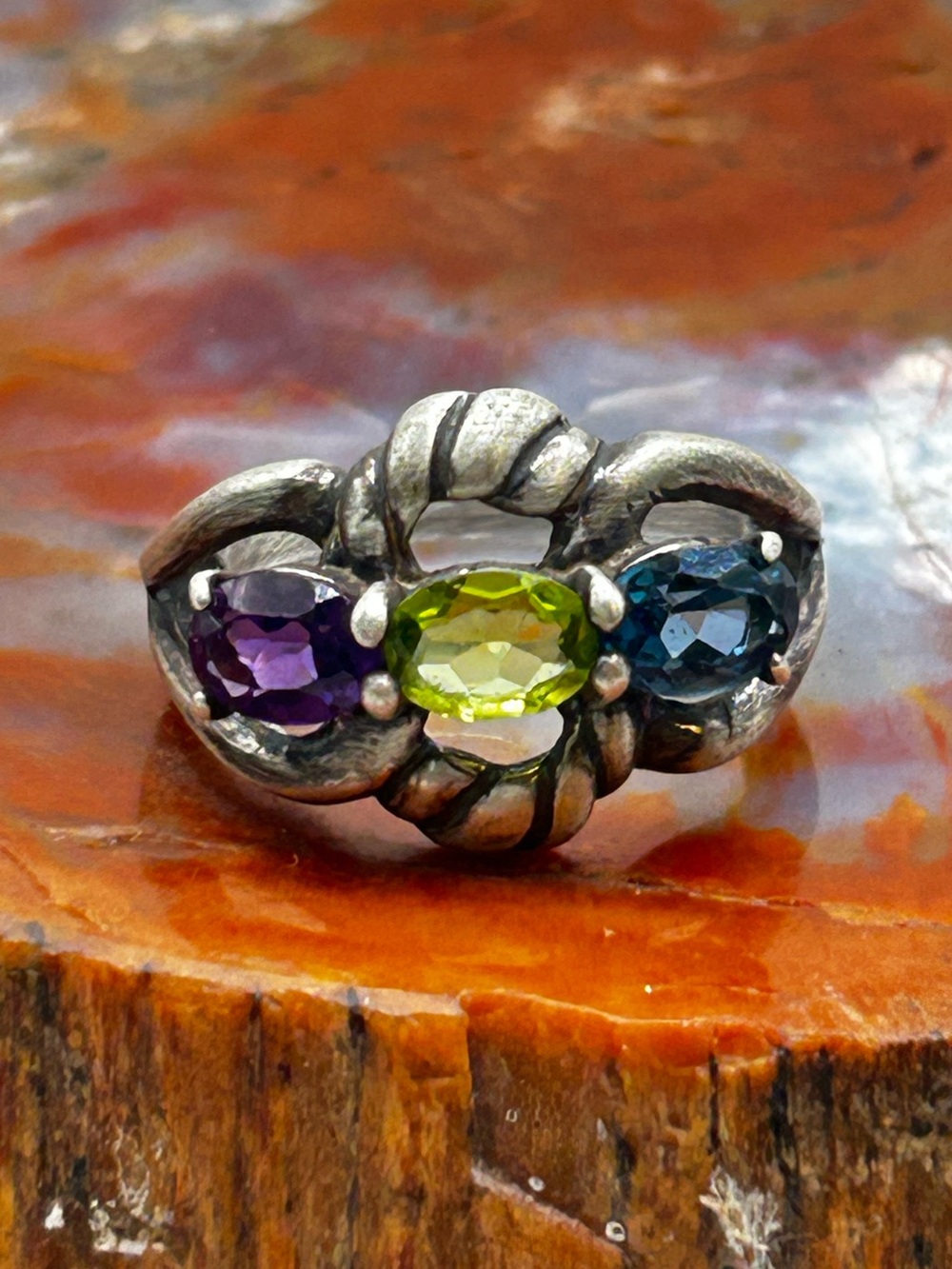 Sterling Silver Multi Gemstone Ring - Size 9